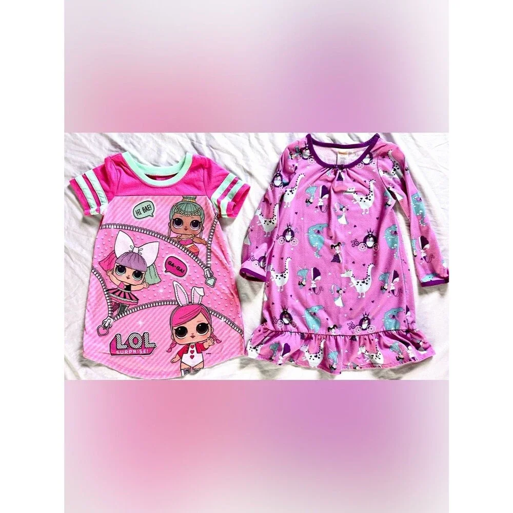 LOL Surprise Nightgown & Gymboree Dino Princess Nightgown Bundle – Size 4 Girls